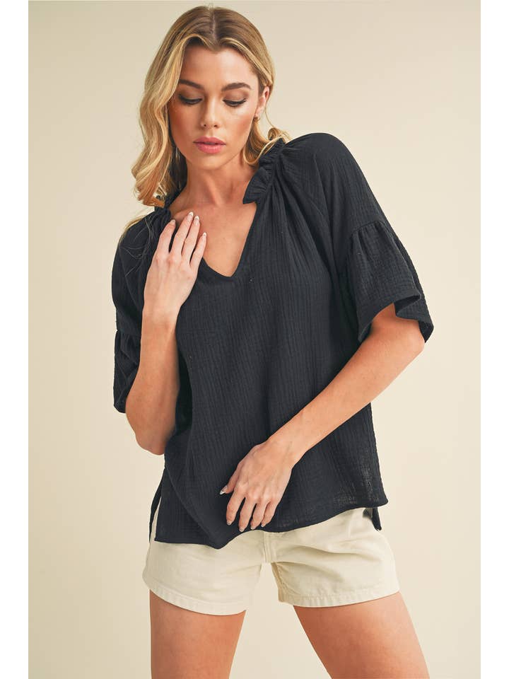 AEMI + CO - Wholesale Blouse - Women's - 8258DK Tes 3/4 Sleeve Ruffle Top6