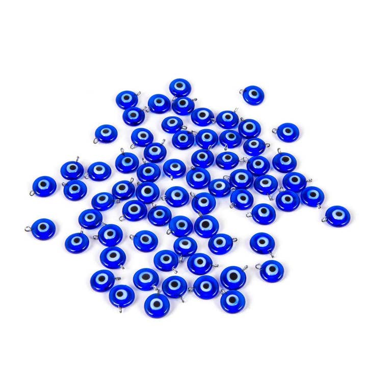Handcrafted Glass Charm Evil Eye Pendants Blue 10 Pieces for wholesale by CRETE TRADING INC