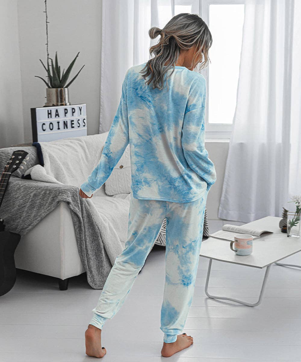 Blue Tie-Dye Long Sleeve Lounge Set for wholesale on Faire1