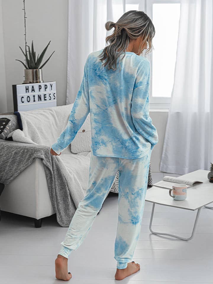 Blue Tie-Dye Long Sleeve Lounge Set for wholesale on Faire1