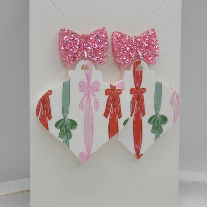The Adorned Fox - Wholesale Dangle earrings - Coquette Ribbon Christmas
Bauble, Acrylic Earrings, Bow1