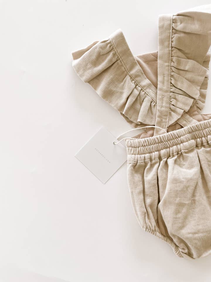 Oat Children - Wholesale Bodysuit (Non-Footed) - Baby - Linen Flutter Sleeve Bloomer Romper - Petal