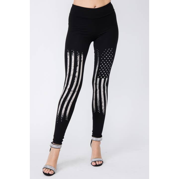LEGGINS DECORATI CON STRASS CON STAMPA A BANDIERA per la vendita all'ingrosso da parte di VOCAL