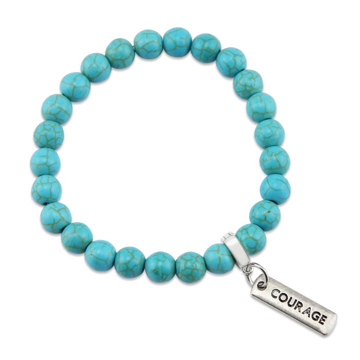 Stone Bracelet - Turquoise 8mm beads - with Word charm for wholesale by Sister & Soul