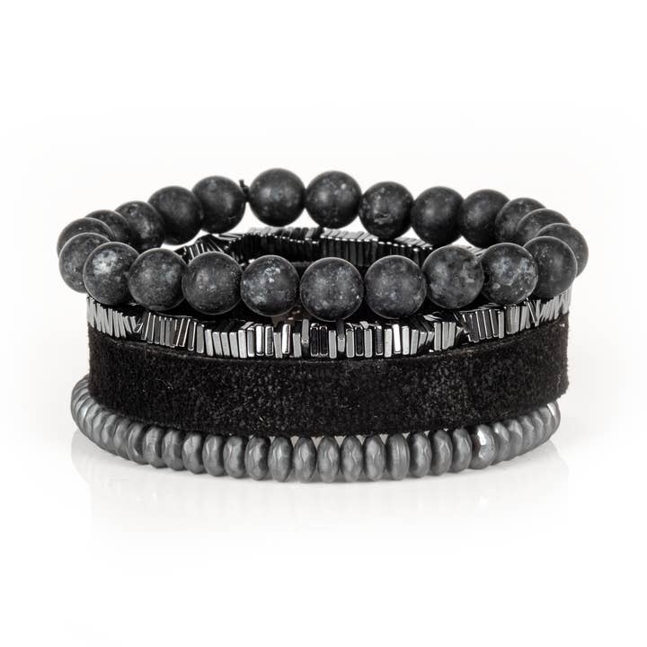 Men’s Charcoal Stone & Hematite Bracelet Stack for wholesale by The Dark Men