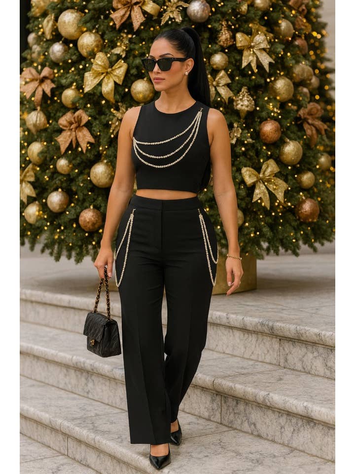 CAPSULLE - Wholesale Top & Pant Set (NOT Loungewear) - Women's - Pearly Chain Sleeveless Set9