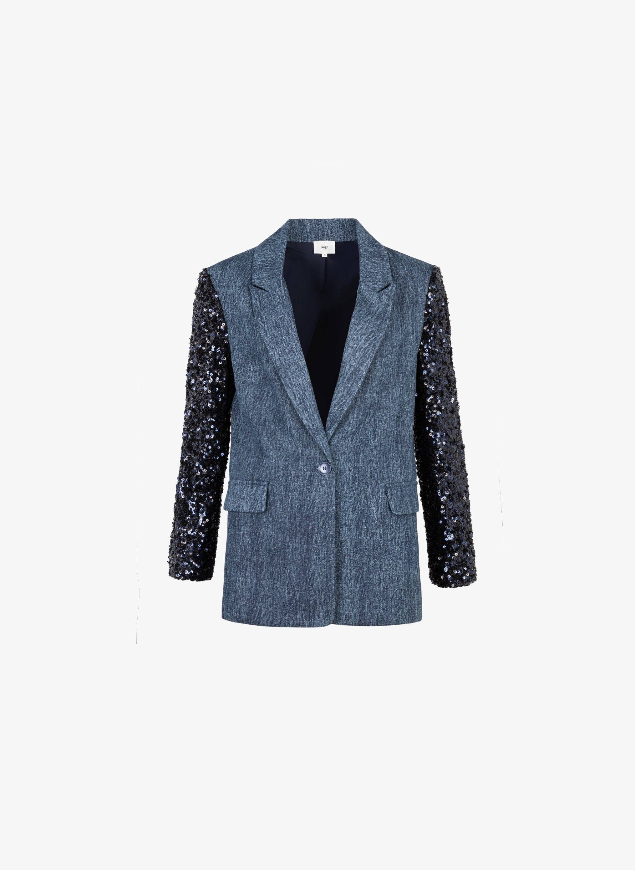 An'ge – Colete - Mulher por atacado – Blazer jeans HOWELA com manga de paetês5