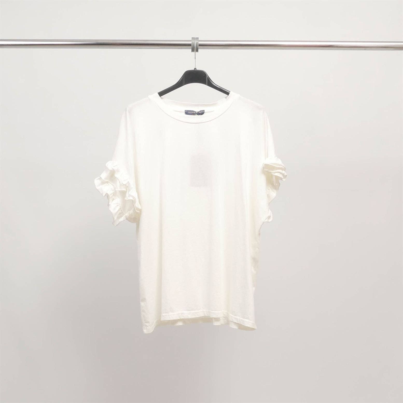 Cecile Wang - Wholesale T-Shirt - Women's - Ruffled sleeve stretch cotton T-shirt CM544492