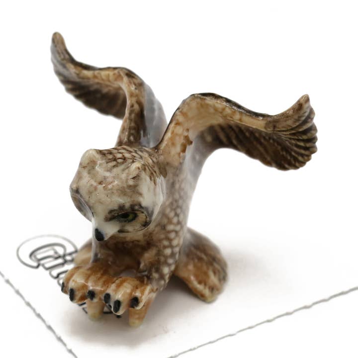 Bubo Great Horned Uggla Porslin Miniatyr för wholesale av Little Critterz
