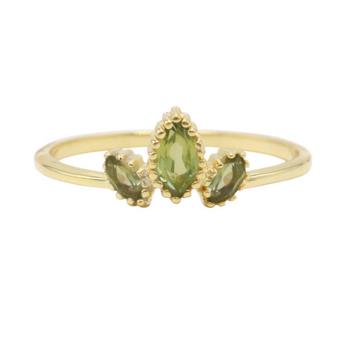 Bague Péridot : Bijoux en argent 925 plaqué or avec pierre précieuse verte pour la vente par Jay Jools