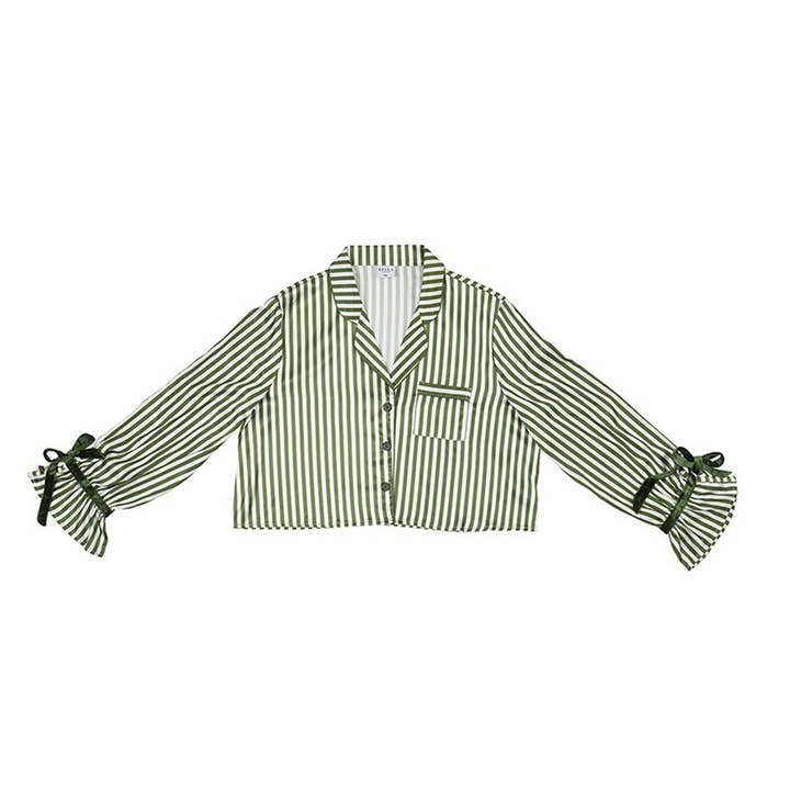 Bella Sleep + Spa - Wholesale Sleepwear Set - Kids - Velvet Two-Piece PJ Set - Green Stripe