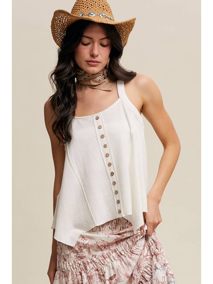 Listicle - Wholesale Tank Top - Women's - Waffle Knit Button Front Tank