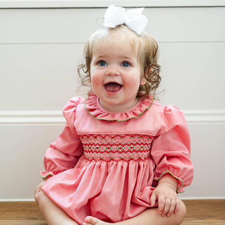 Festive Red and Green Smocked Bridget Bubble for wholesale by Ruth and Ralph