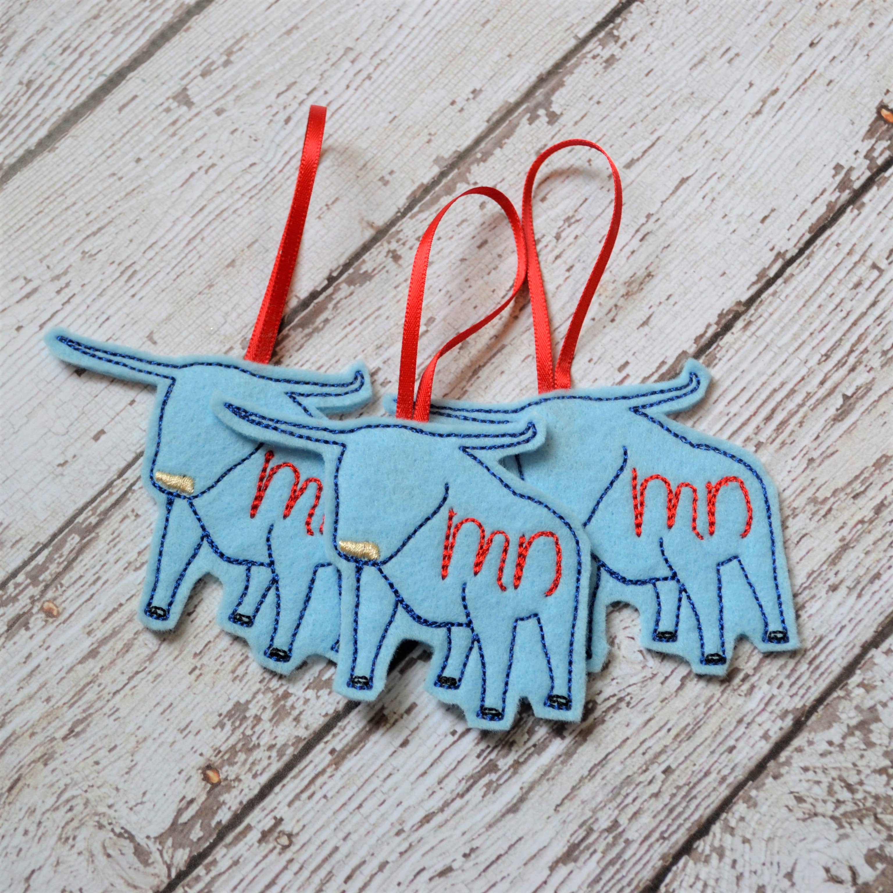 SewMuchMoreStore - Wholesale Ornament - Winter Holiday Babe the Blue Ox Embroidered Felt Ornament2