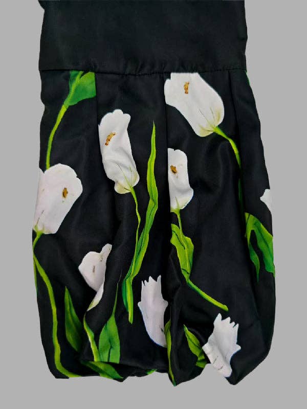 NOIR Manteaux Trench à Manches Longues Amples Imprimés Floraux Plissés à Fente et Col Montant en vente sur Faire7