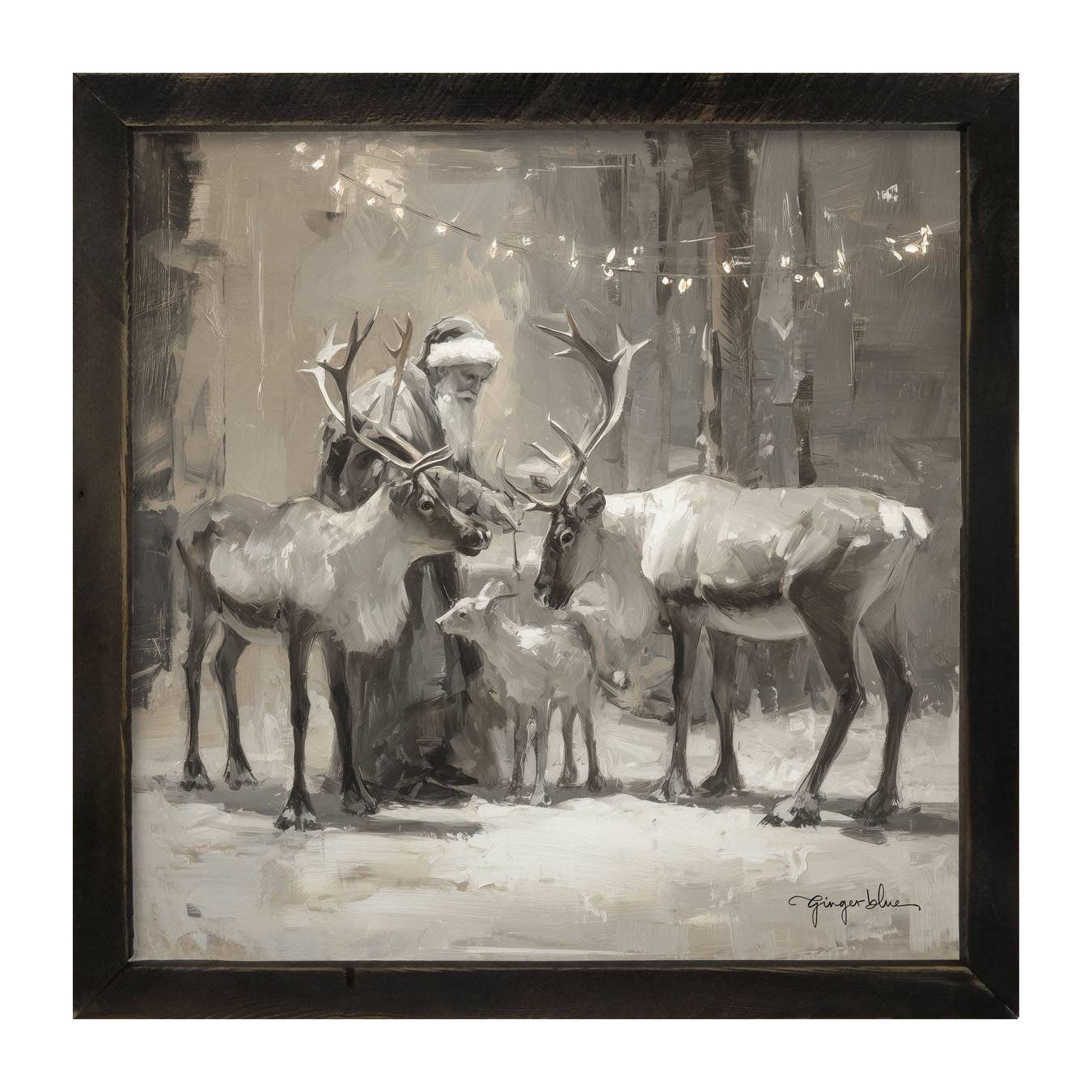 ginger blue - Vente Art mural pour les fêtes - Père Noël et rennes sous les lumières de Noël6