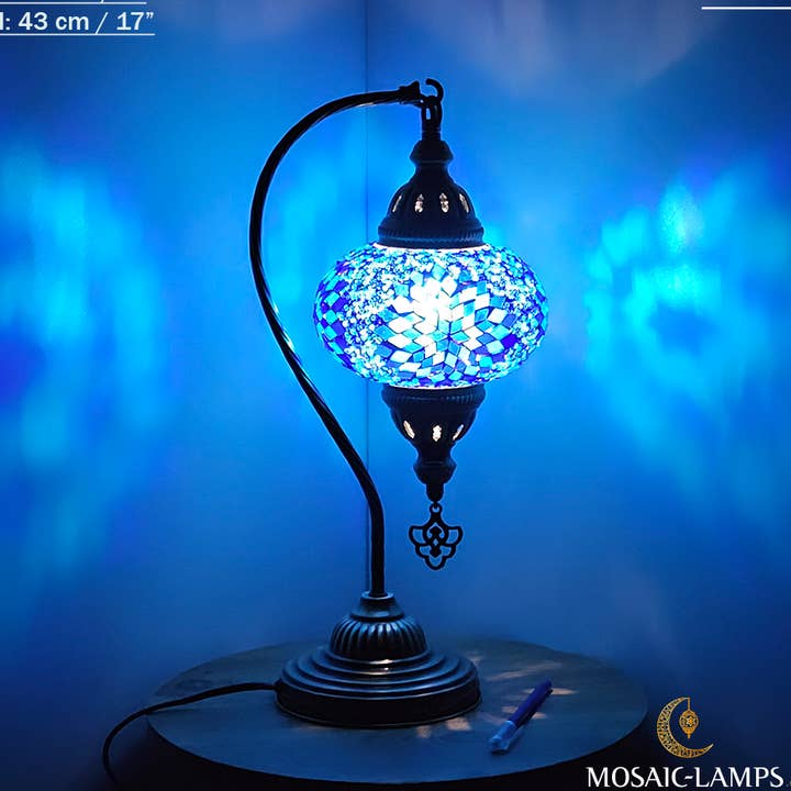 10+Colors - Gooseneck Large Globe Mosaic Table Lamp, Turkish for wholesale by Mosaic Lamps