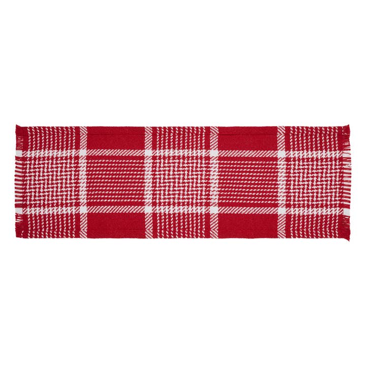 VHC Brands - Wholesale Table Runner - Eston Red White Plaid Runner Fringed 8x24
