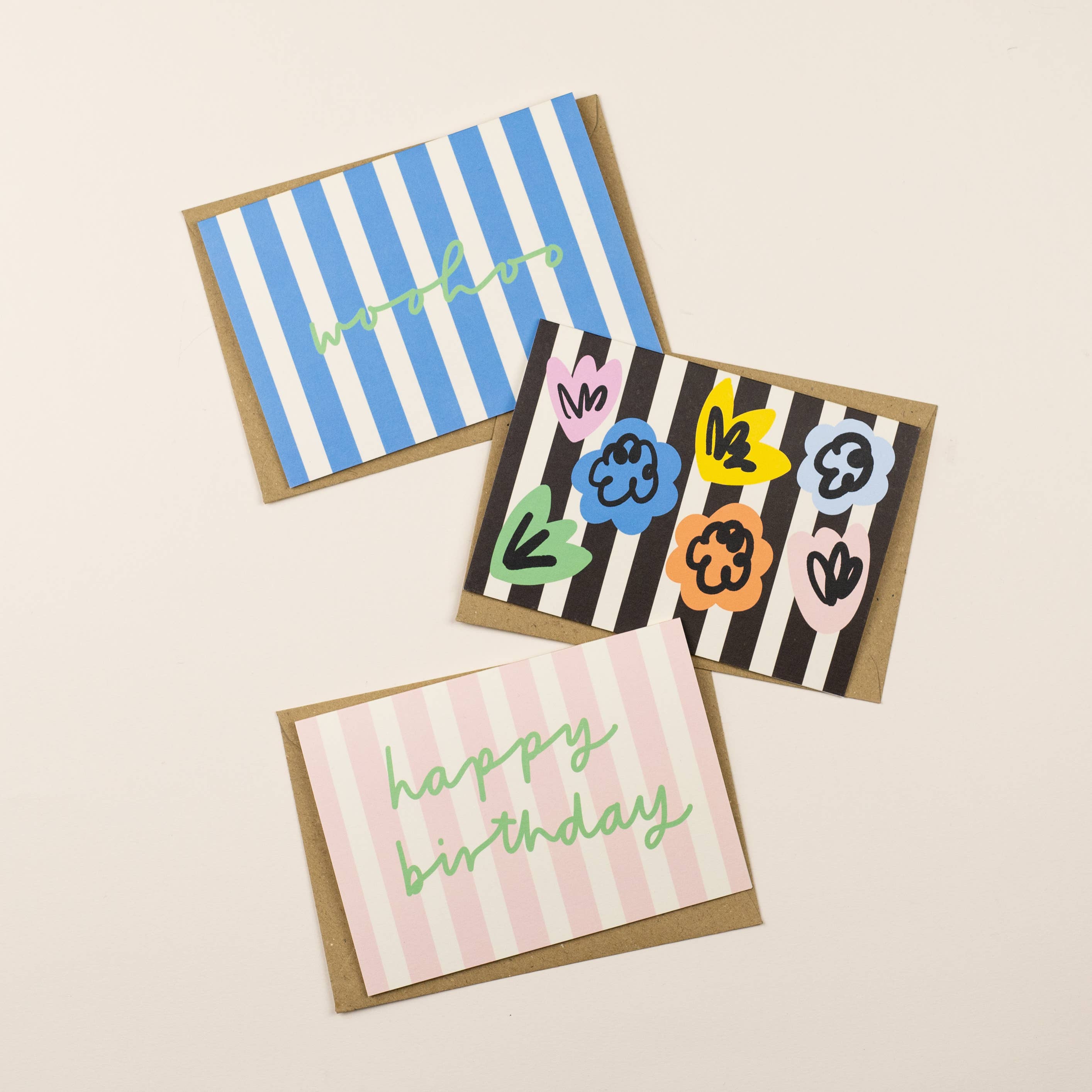 Letterbox Lane - Vente Cartes de félicitations - Carte de félicitations rayée woohoo carte bien joué2