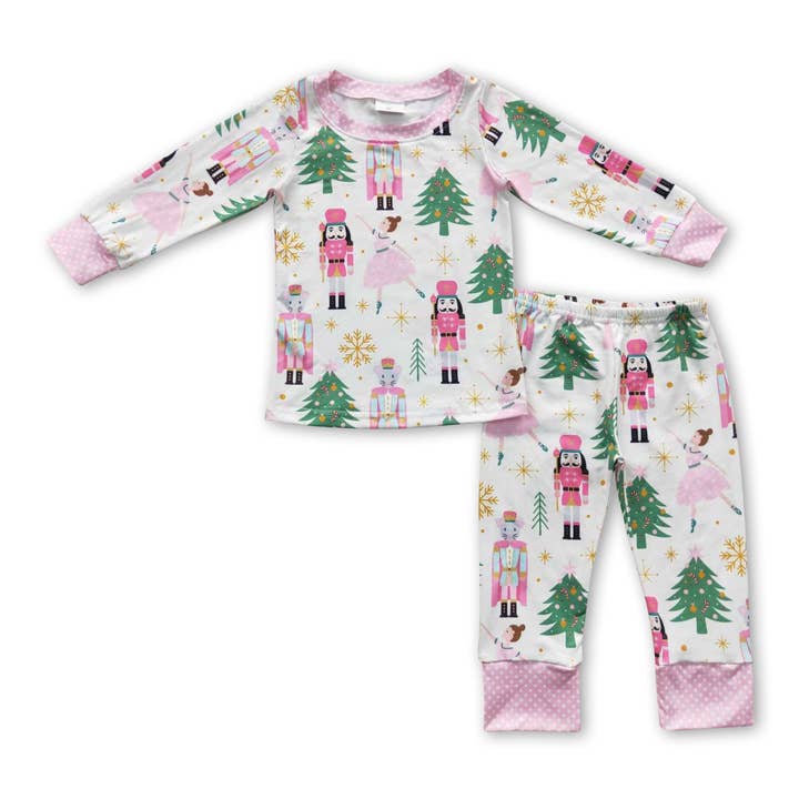 Yawoo Garments - Wholesale Sleepwear Set - Kids - Pink Christmas tree polka dots ballet kids girls pajamas0