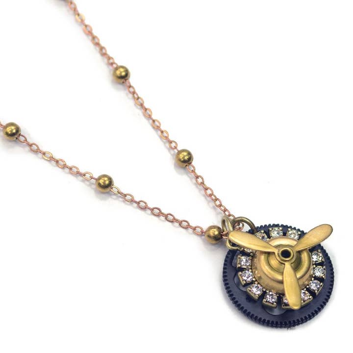 Sweet Romance Jewelry - Wholesale Pendant/Charm Necklace - Airplane Propeller and Gear Steampunk Charm Necklace OL_N318