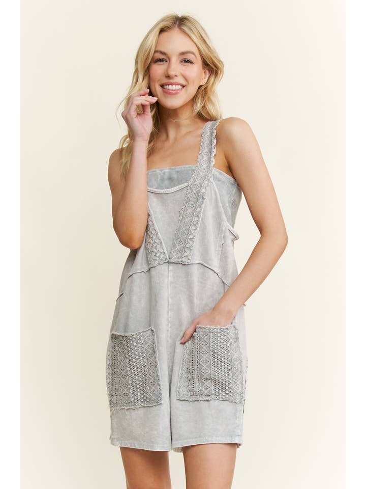J.Her - Wholesale Romper - Women's - MineralWashed Lace Boho Spring Romper HR6404