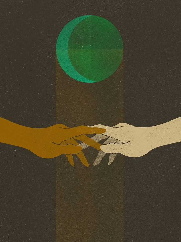 Two Hands Touch Over a Moon - Giclee, Fine Art Print for wholesale by Eric Fisher