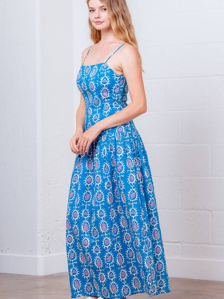 Blue SD84276T-PRINTED SLEEVELESS LONG DRESS for wholesale on Faire