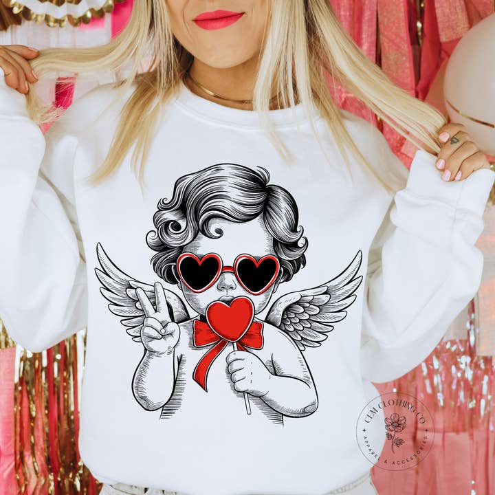 Retro Cupido Lolly Valentine Crewneck Sweater voor wholesale door Hello Poppy Company