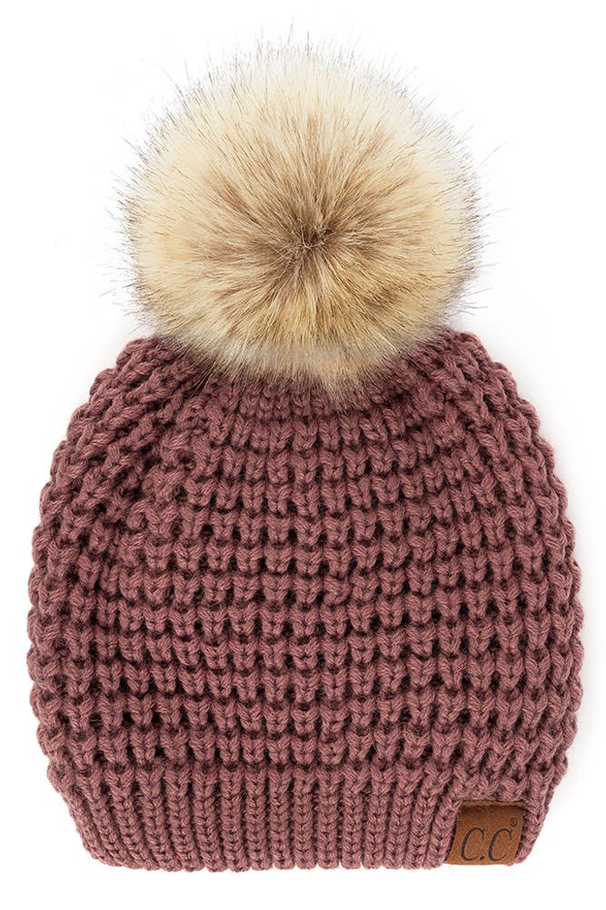 Hana - Wholesale Beanie - Women's - C.C Waffle Stitch Pattern Pom Beanie1
