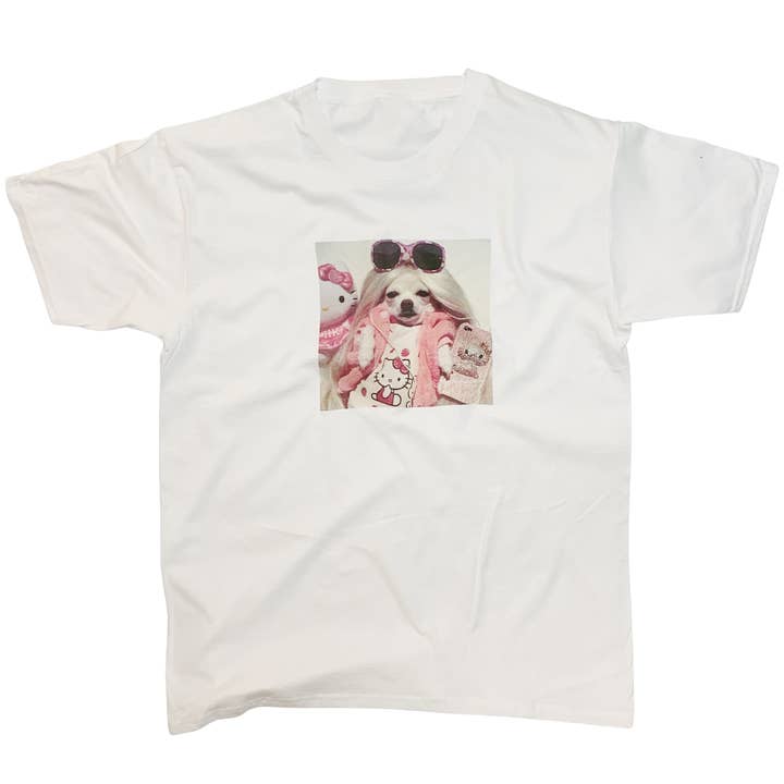 Maglietta divertente con meme a forma di cane Chihuahua Chilling Y2K Paris Hilton per la vendita all'ingrosso da parte di ZZZEBRAAA LIMITED