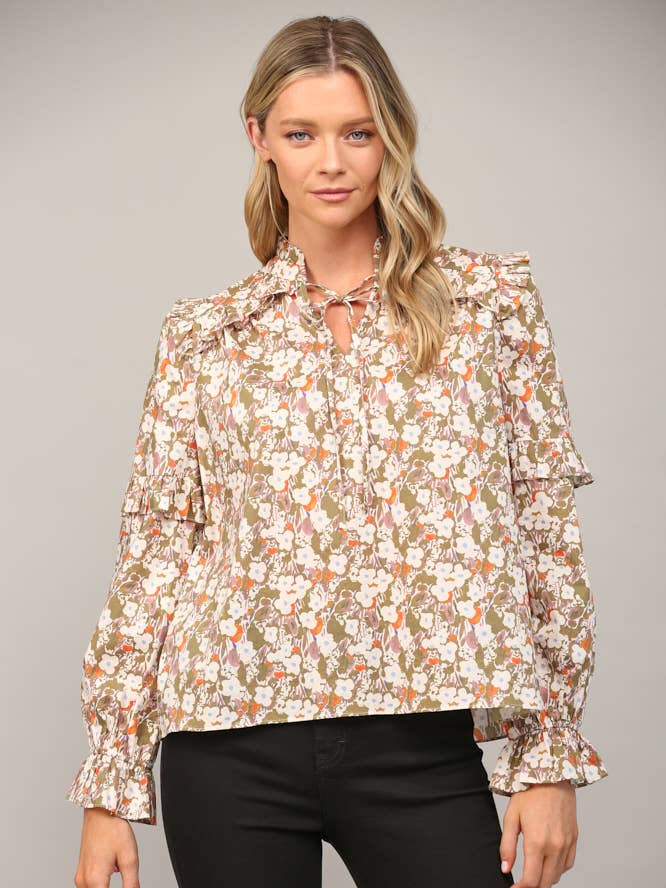 RUFFLE DETAIL TIE NECK BLOUSE FT20166 for wholesale by FATE