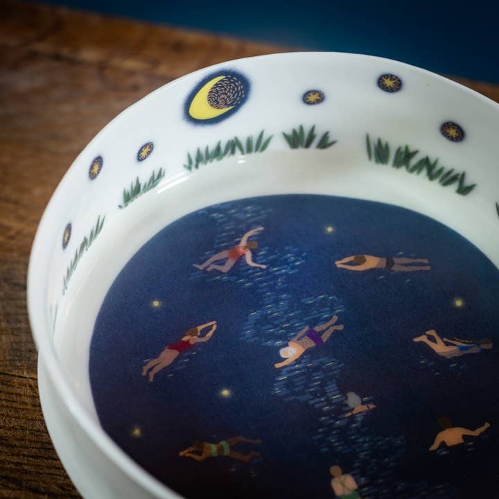 Individually Handmade Porcelain 'Night Swimmers' Bowl for wholesale by Becky Mackenzie Ceramics