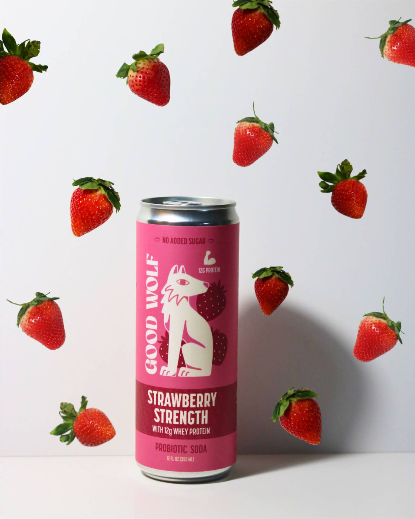 Good Wolf Beverages - Wholesale Soda/Carbonated Drink - Strawberry Strength Probiotic Protein Soda - 12oz 2