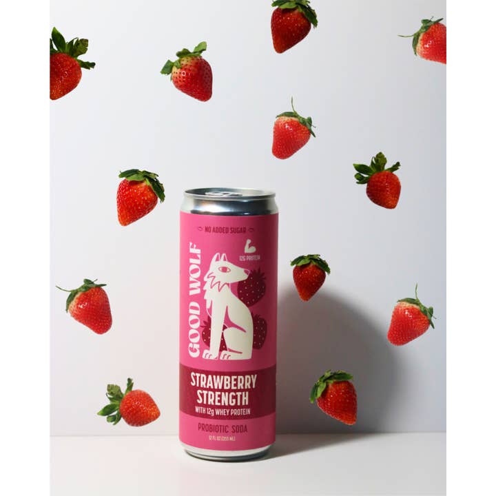 Good Wolf Beverages - Wholesale Soda/Carbonated Drink - Strawberry Strength Probiotic Protein Soda - 12oz 2