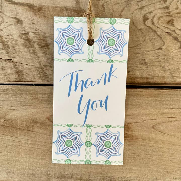 Mar + Liz Ink and Art – Cartão de presente por atacado – Obrigado etiqueta de presente de azulejo português0
