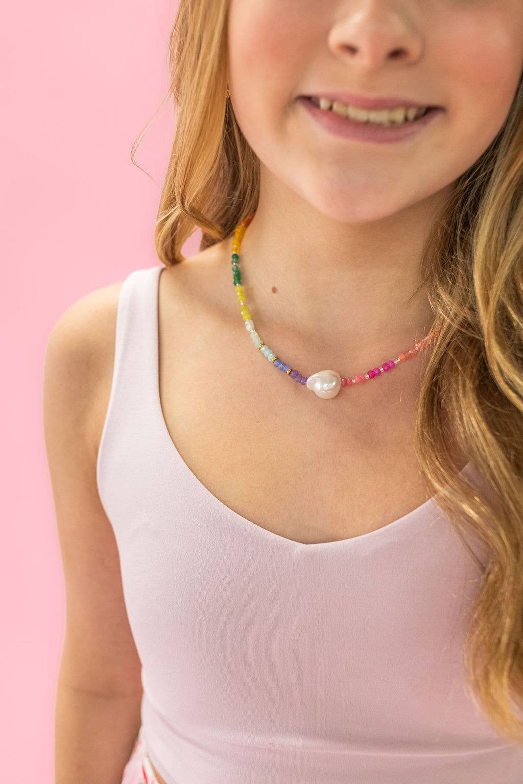 Pip & Co. - Wholesale Beaded/Pearl Necklace - Color Pop - Rainbow Pearl Gemstone Bead Necklace0