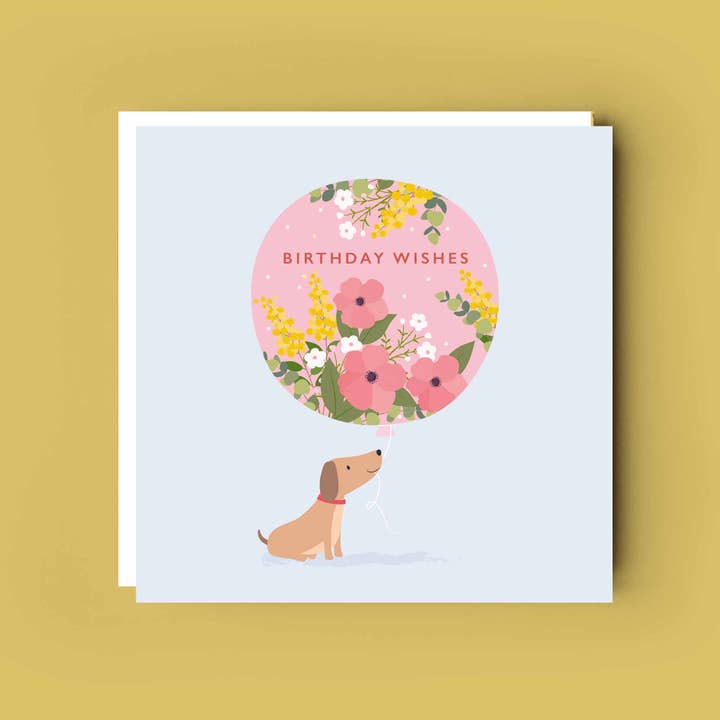Klara Hawkins - Wholesale Birthday Card - Dog Birthday Wishes Card | Little Dog with Birthday Balloon