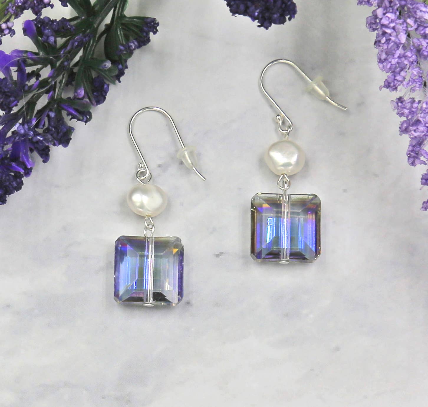 IST Jewelry - Wholesale Dangle Earrings - Purple Crystal Square Earring2