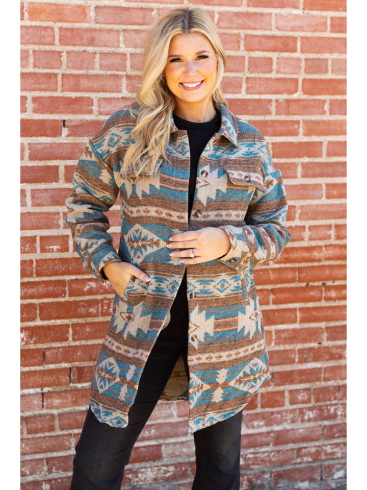 DESHENG ENTERPRISE - Wholesale Jacket - Women's - WESTERN AZTEC PATTERN LONG JACKET 1