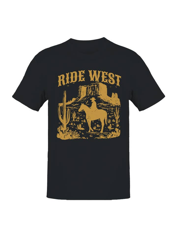 Ride West Cowboy-Abenteuer-Motiv Herren-T-Shirt für den Großhandel von TShirtGuys.com