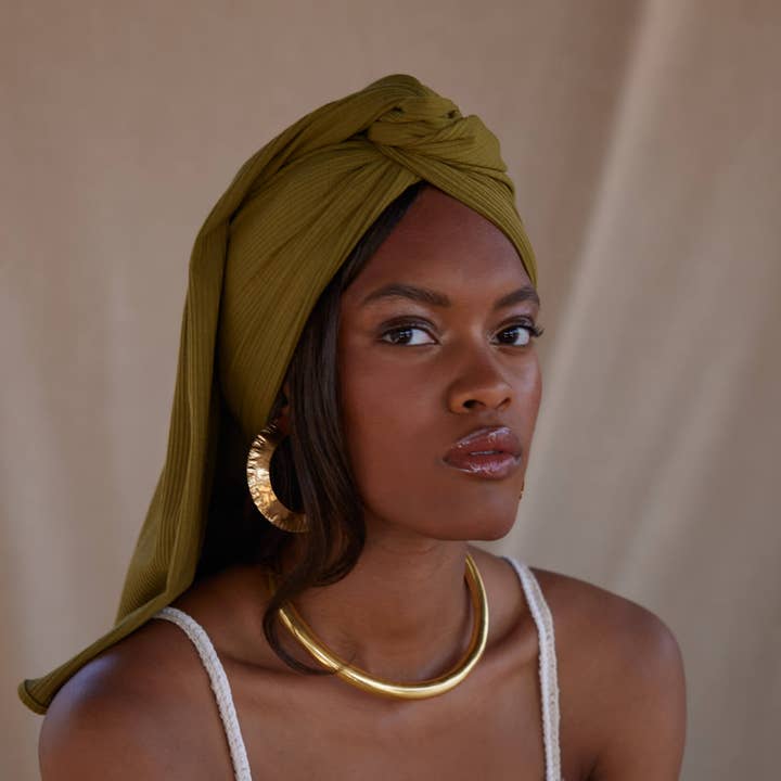 Sage Rib Stickad Headwrap för wholesale av Fanm Djanm