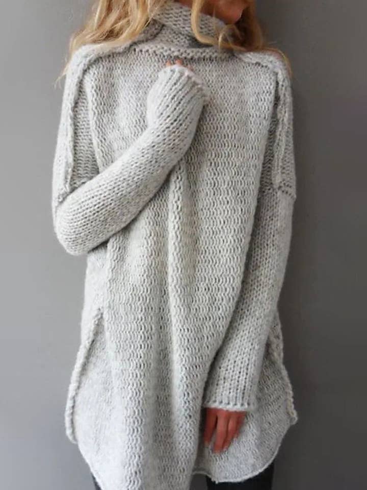 DE VAVE - Wholesale Tunic Sweater - Women's - Knit High-Neck Sweater with Side Slits