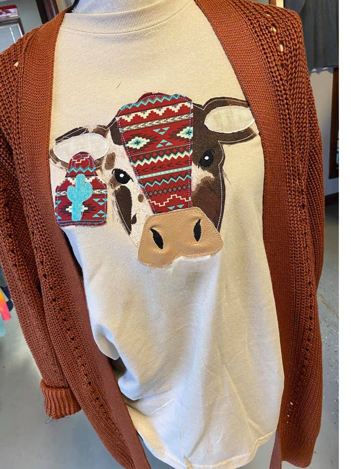 Cow Western Aztec Applique Shirt for wholesale by Oasis Wholesale Apparel