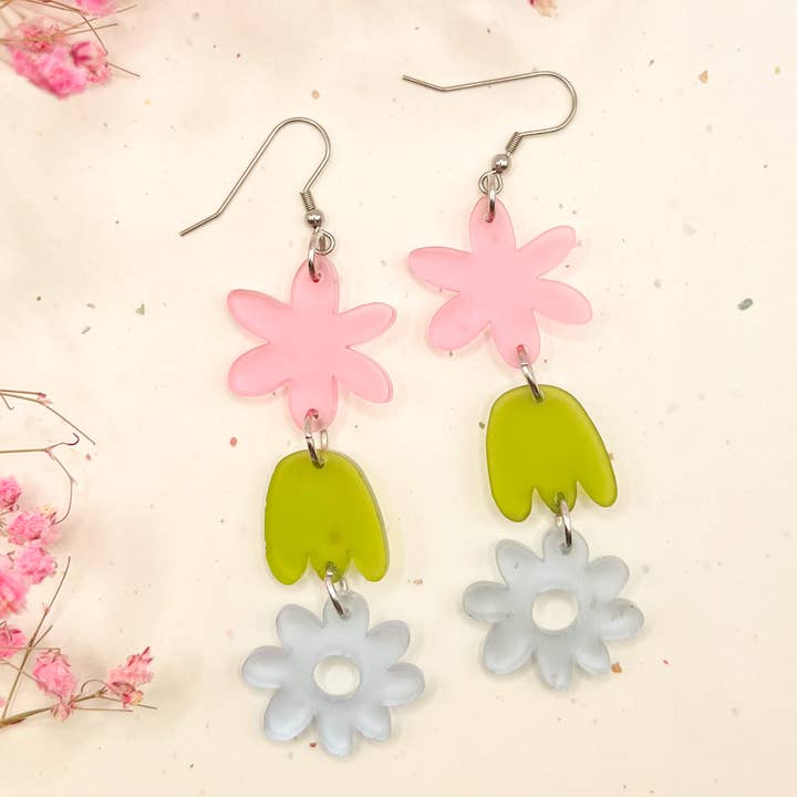 (Pink/Green/Blue) Bouquet Charm Acrylic Earrings for wholesale by Hoity Toity Goods