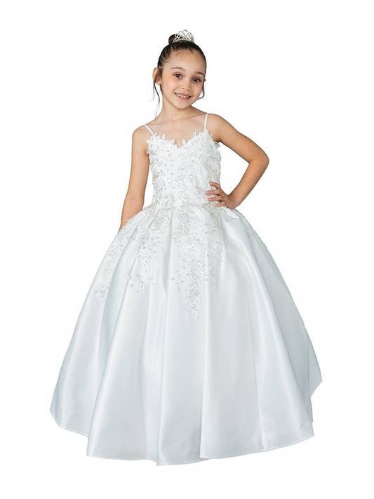 Off White Satin Mini Ball Gown with Spaghetti Straps for wholesale on Faire