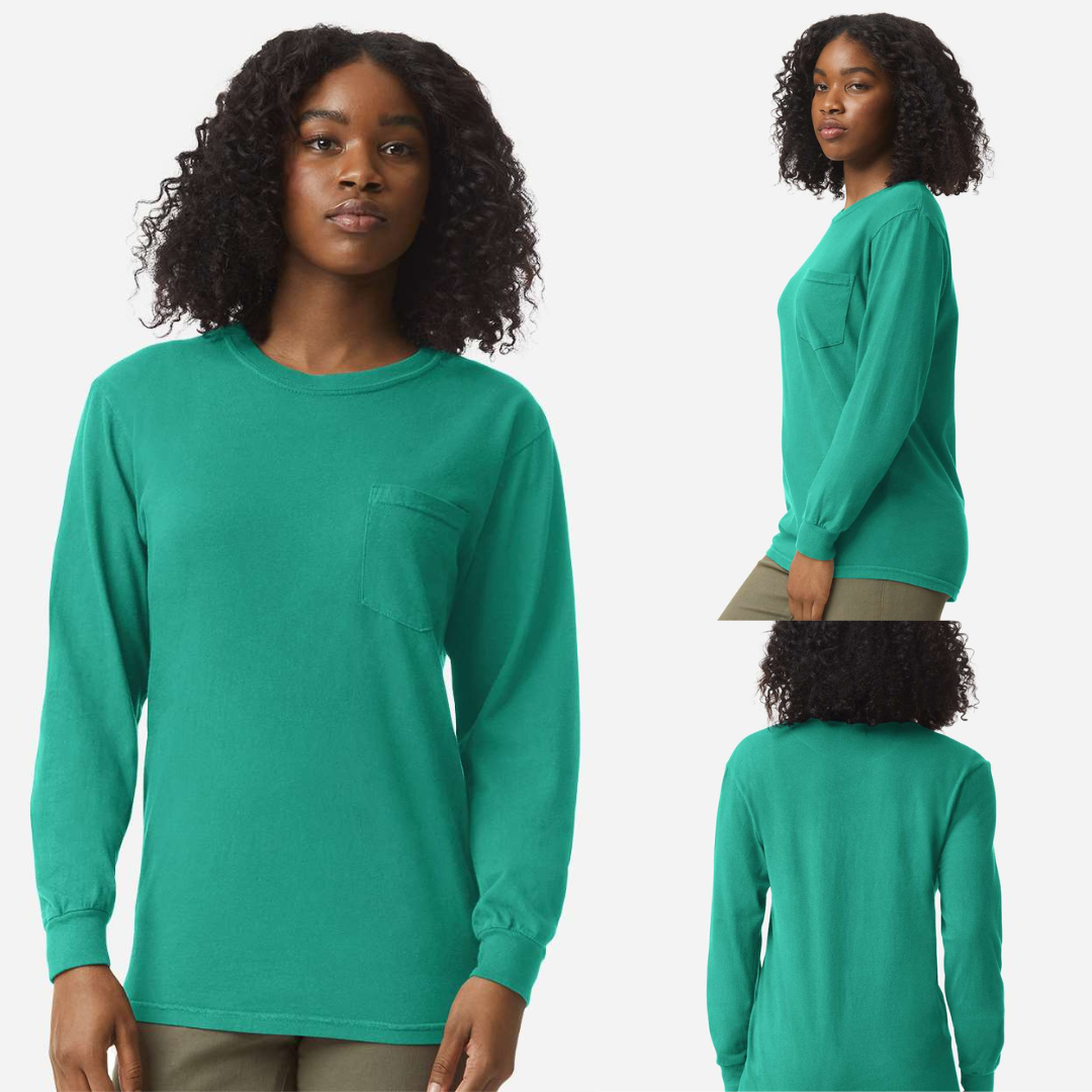 MYES BULK APPAREL - Wholesale T-Shirt - Unisex - Comfort Colors 100% Cotton Long Sleeve Pocket Unisex Shirt3