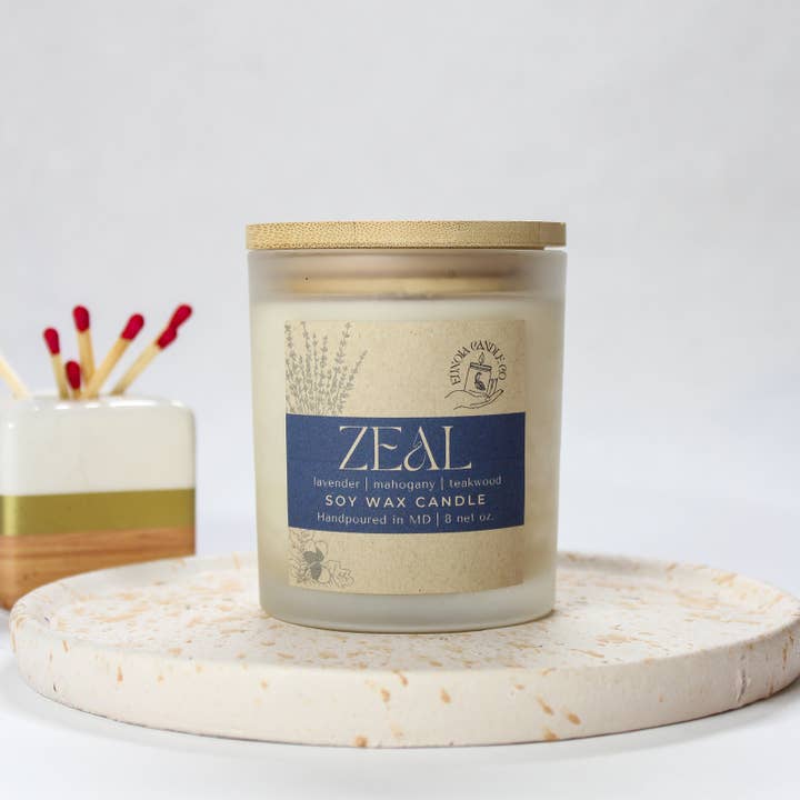 Zeal Soy Candle | 8 oz Matte Glass Jar + Wood Wick for wholesale by Eunoia Candle Co.