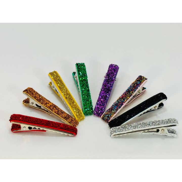 Small (1.75") Glitter Ribbon Alligator Bar Clip for wholesale by Cookie & the Dude