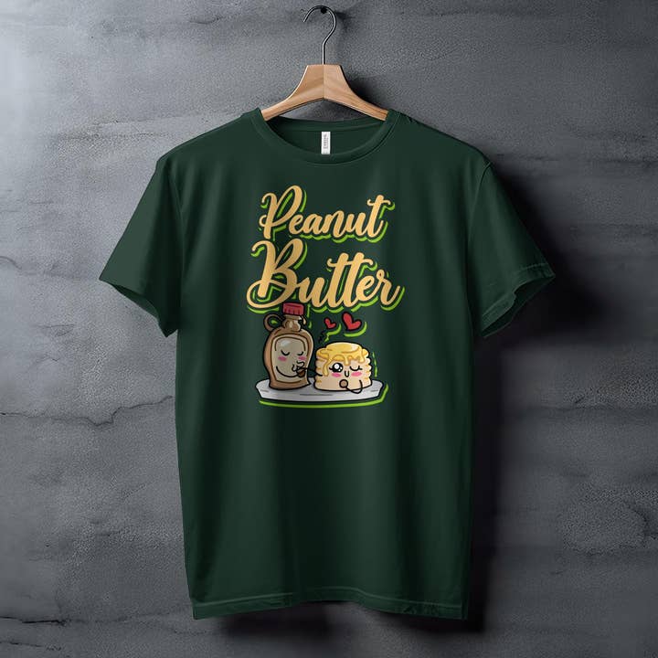 Cute Peanut Butter and Jelly Love tegneserie-t-shirt, sjov foodie-tee, matchende parskjorte, afslappet grafisk tee, unisex voksentøj for engroshandel hos FreakyTeeFactory